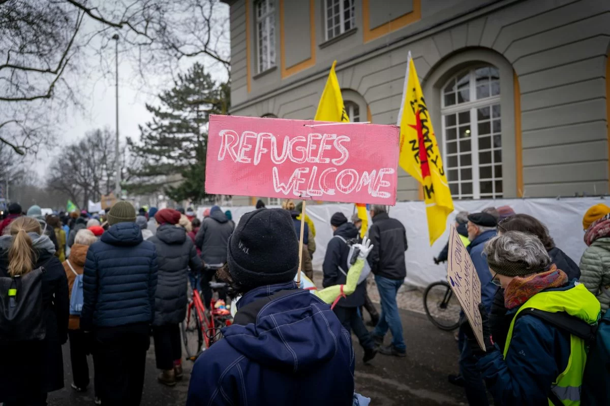 Protest in Bonn in Germany to welcome refugees