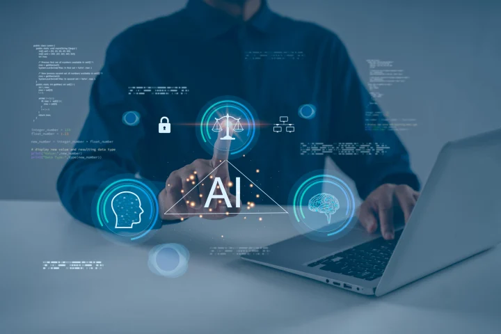 Business person using AI on computer